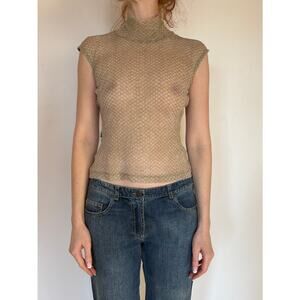 Roberto Cavalli Sheer Snakeskin Mock Neck Top
